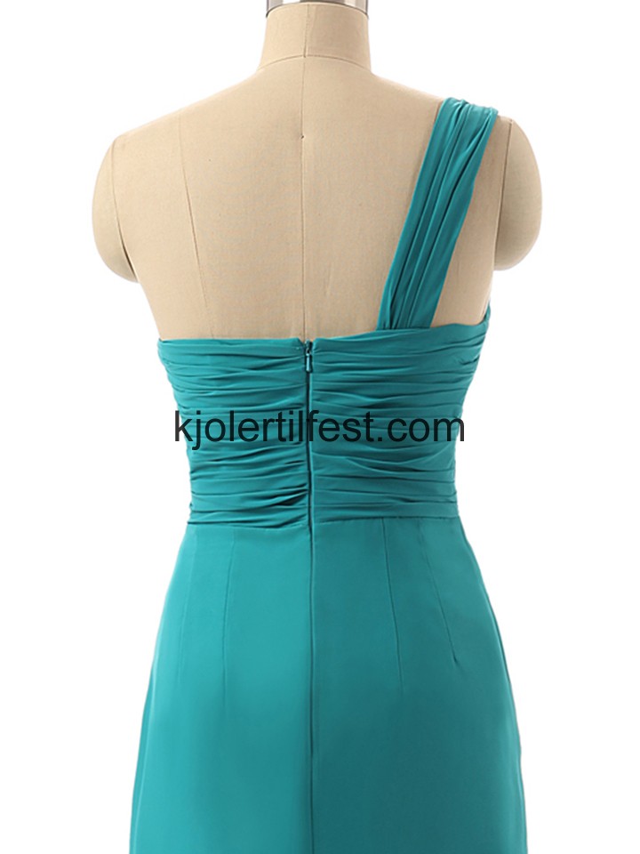En-Skulder A-Linje Lange Bl Chiffon Selskapskjoler