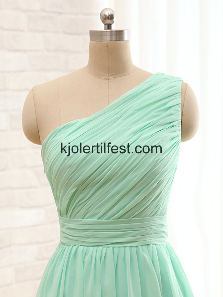 En-Skulder A-Linje Mint Chiffon Brudepikekjoler
