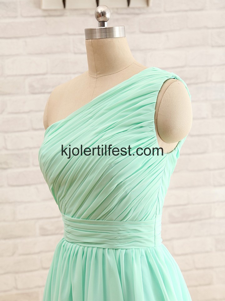En-Skulder A-Linje Mint Chiffon Brudepikekjoler