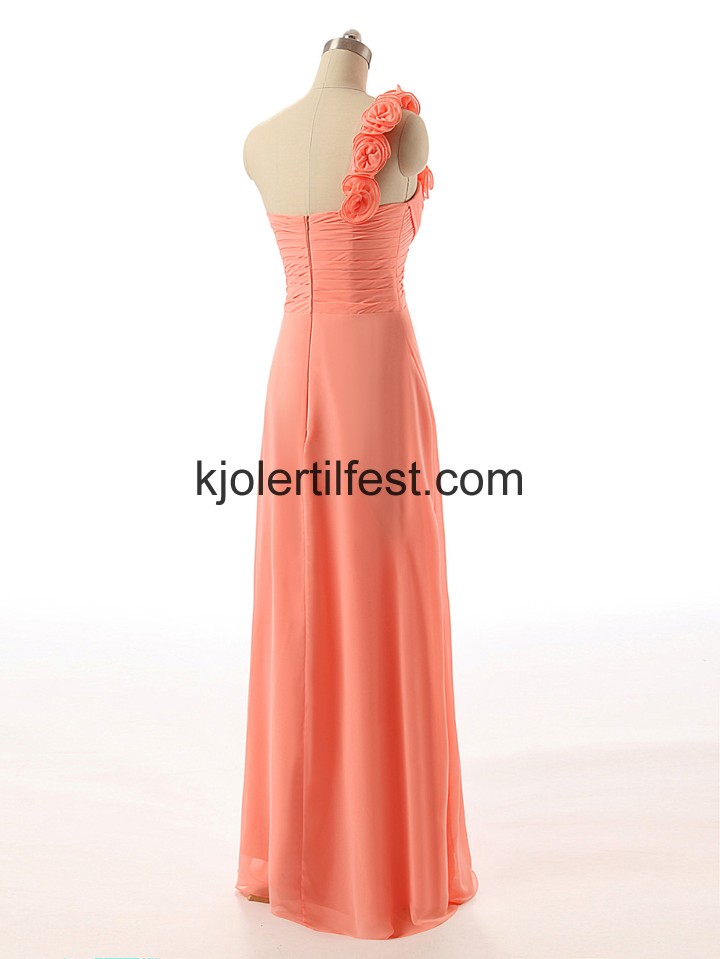 En-Skulder Gulvlengde Oransje Chiffon Ballkjoler