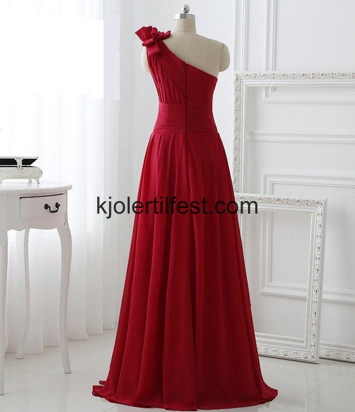 En-Skulder Gulvlengde Rd Chiffon Selskapskjoler