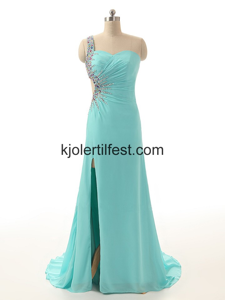 En-Skulder Kjreste Bl Chiffon Ballkjoler