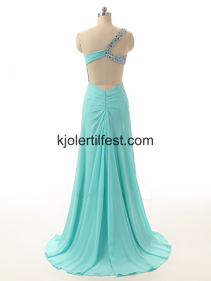 En-Skulder Kjreste Bl Chiffon Ballkjoler