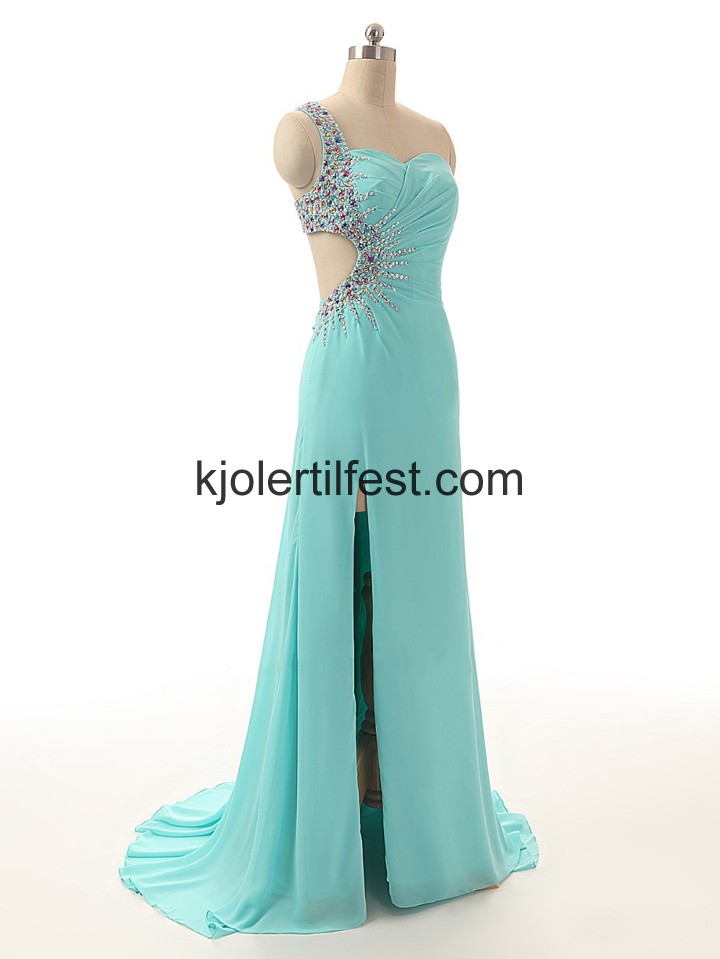 En-Skulder Kjreste Bl Chiffon Ballkjoler