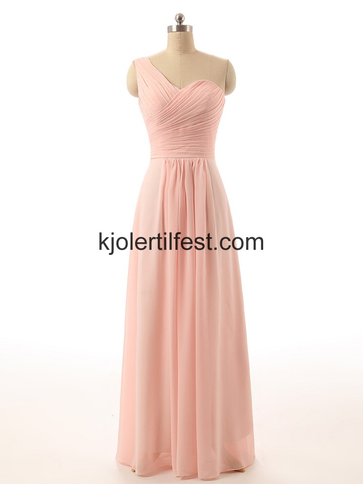 En-Skulder Kjreste Lange Rosa Chiffon Brudepikekjoler