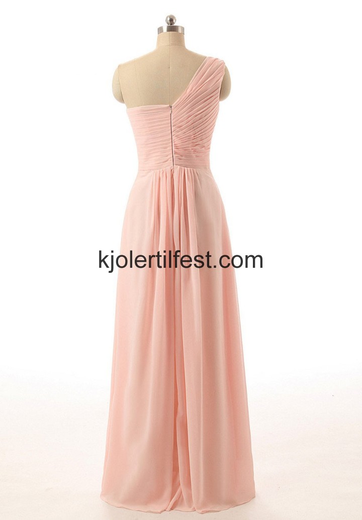 En-Skulder Kjreste Lange Rosa Chiffon Brudepikekjoler