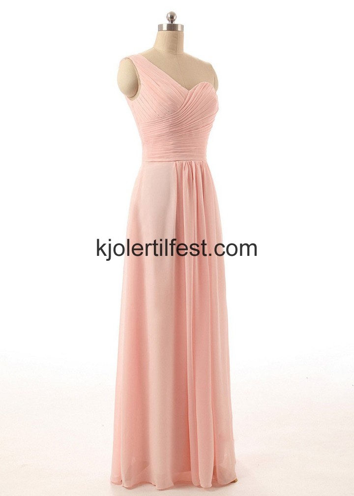 En-Skulder Kjreste Lange Rosa Chiffon Brudepikekjoler