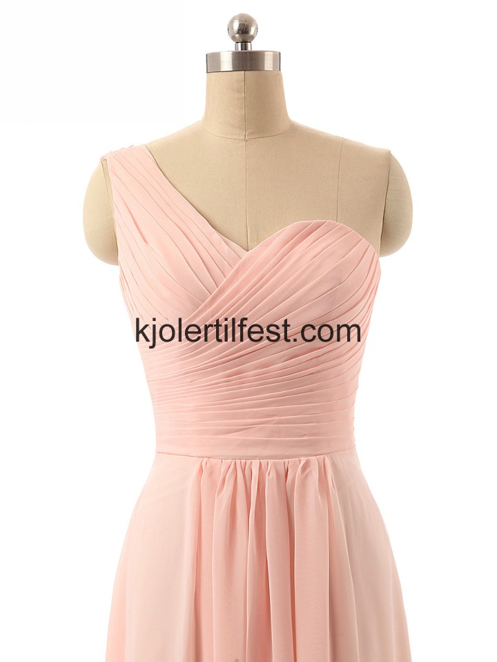 En-Skulder Kjreste Lange Rosa Chiffon Brudepikekjoler