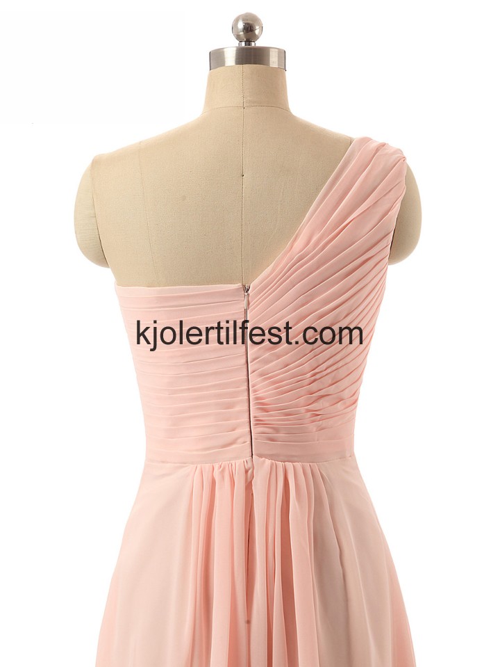 En-Skulder Kjreste Lange Rosa Chiffon Brudepikekjoler