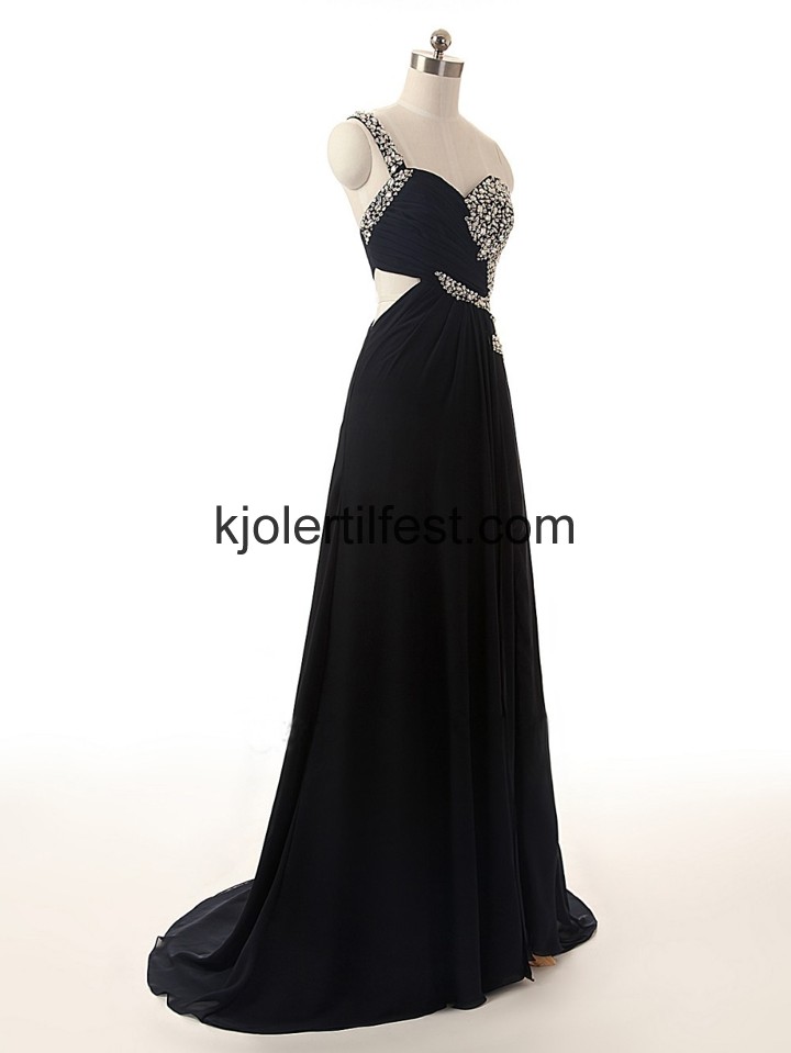 En-Skulder Kjreste Svart Chiffon Ballkjoler