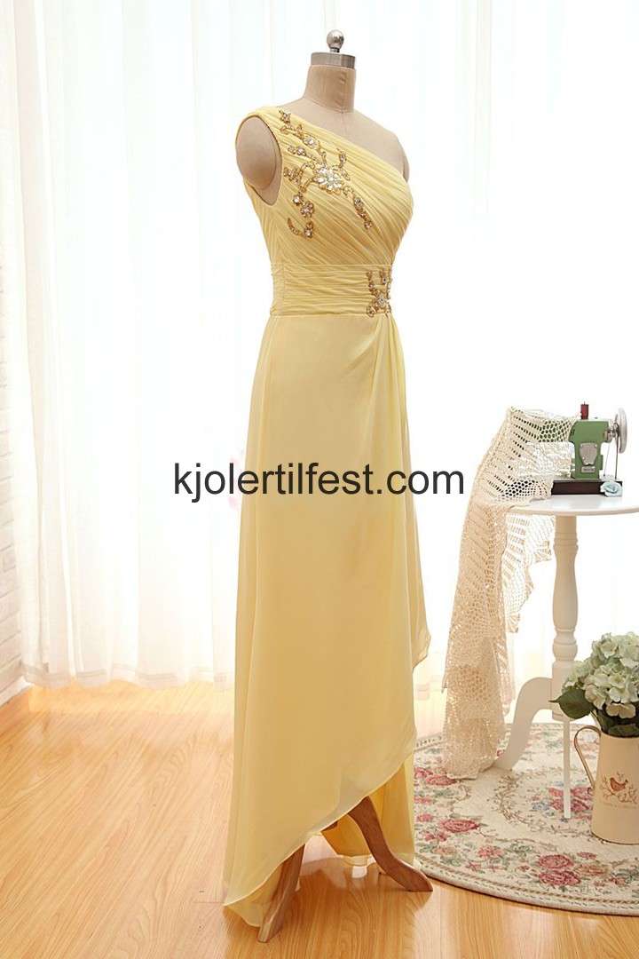En-Skulder Gul Chiffon Selskapskjoler