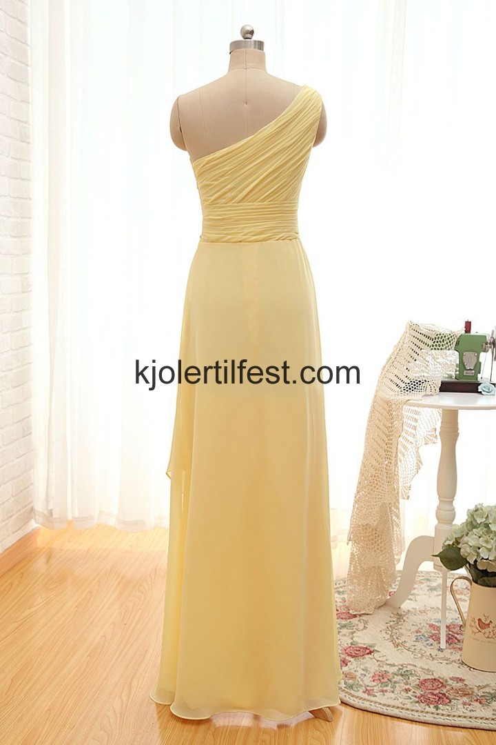 En-Skulder Gul Chiffon Selskapskjoler