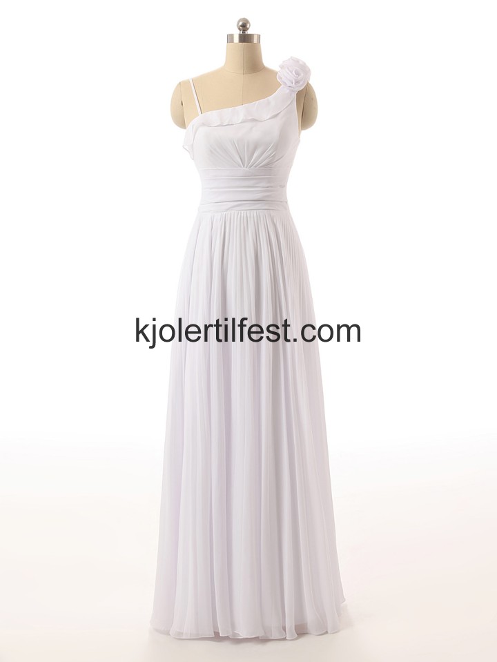En-Skulder Stropper Hvit Chiffon Brudepikekjoler