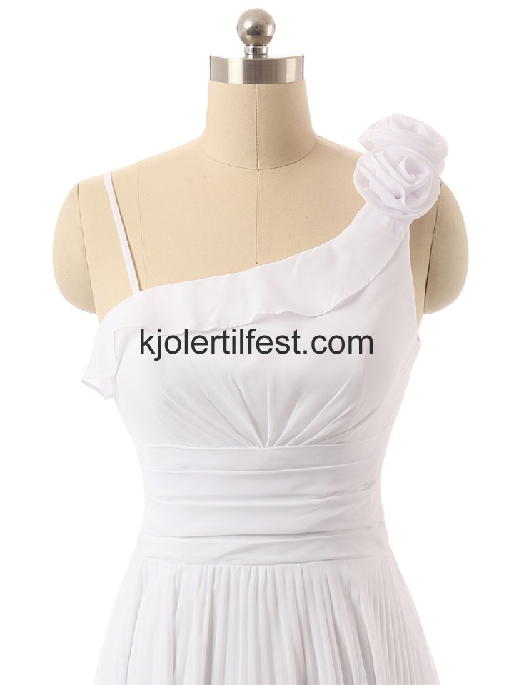 En-Skulder Stropper Hvit Chiffon Brudepikekjoler