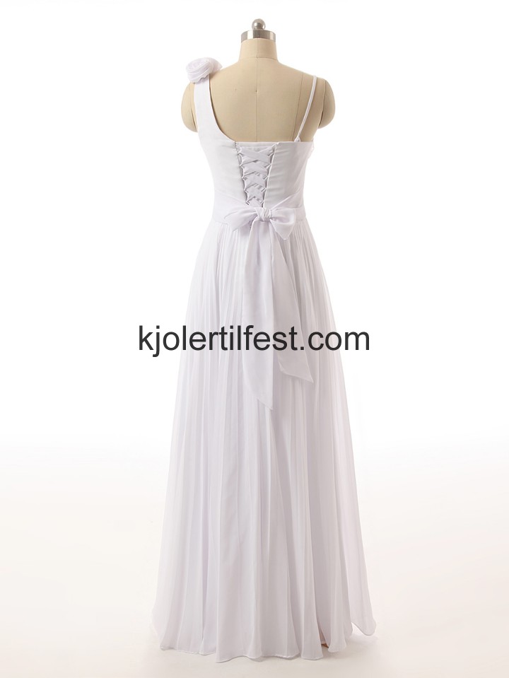 En-Skulder Stropper Hvit Chiffon Selskapskjoler