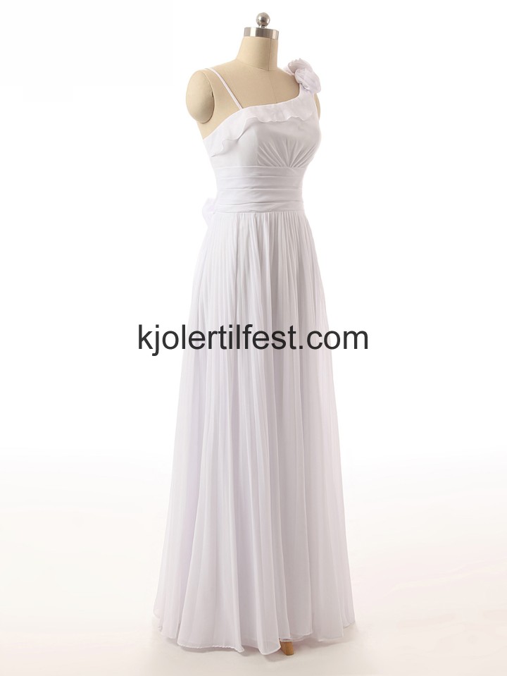 En-Skulder Stropper Hvit Chiffon Selskapskjoler