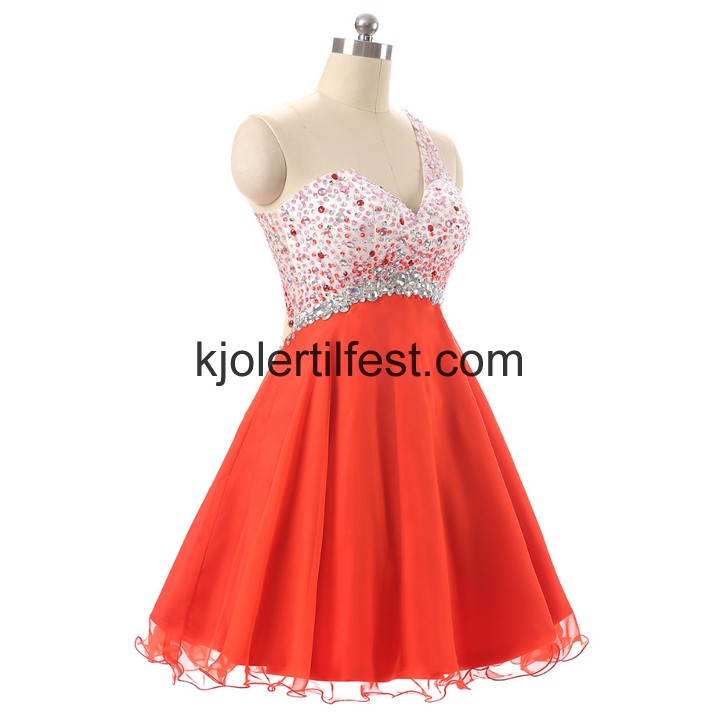 En-Skulder Vannmelon Kort Chiffon Cocktailkjoler