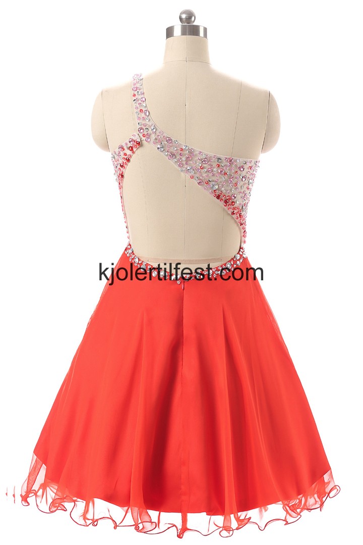 En-Skulder Vannmelon Kort Chiffon Cocktailkjoler