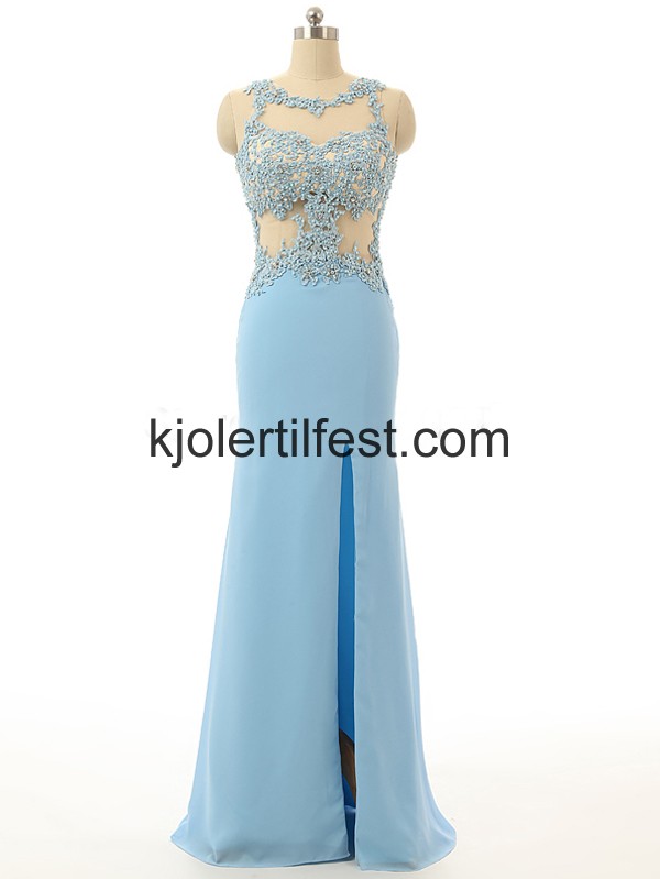 Lys Bl Scoop Lange Chiffon Selskapskjoler