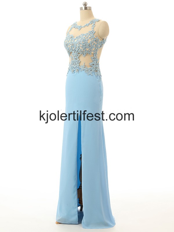 Lys Bl Scoop Lange Chiffon Selskapskjoler