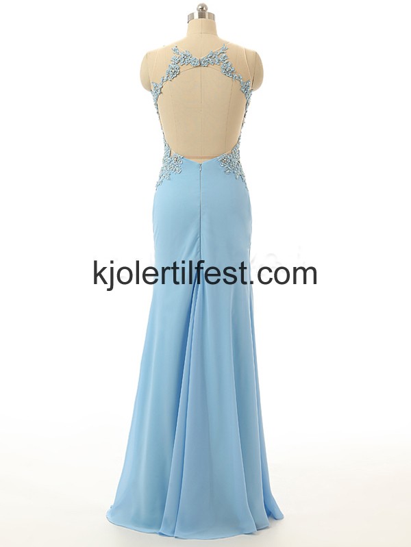 Lys Bl Scoop Lange Chiffon Selskapskjoler