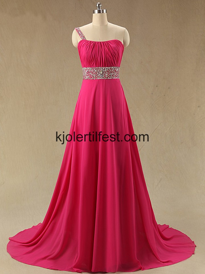 Fuksia En-Skulder Lange Chiffon Selskapskjoler