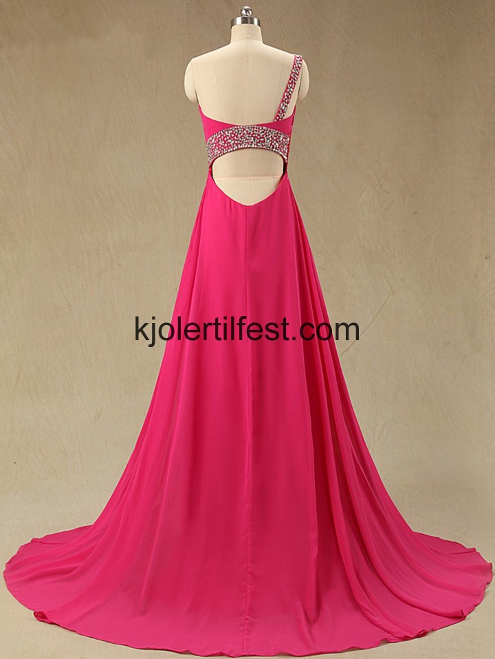 Fuksia En-Skulder Lange Chiffon Selskapskjoler