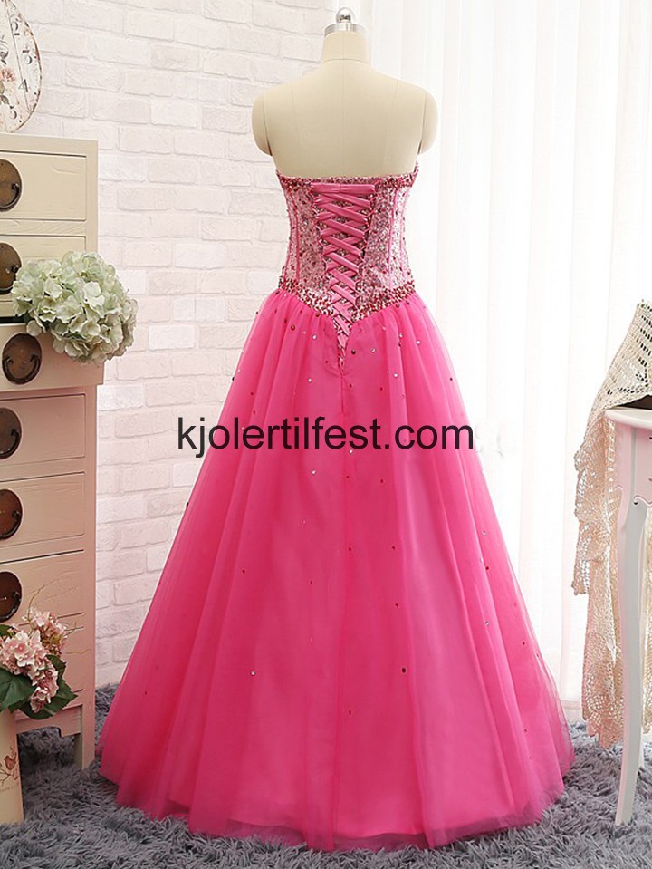 Fuksia Kjreste Perler Tyll Quinceanera Kjoler