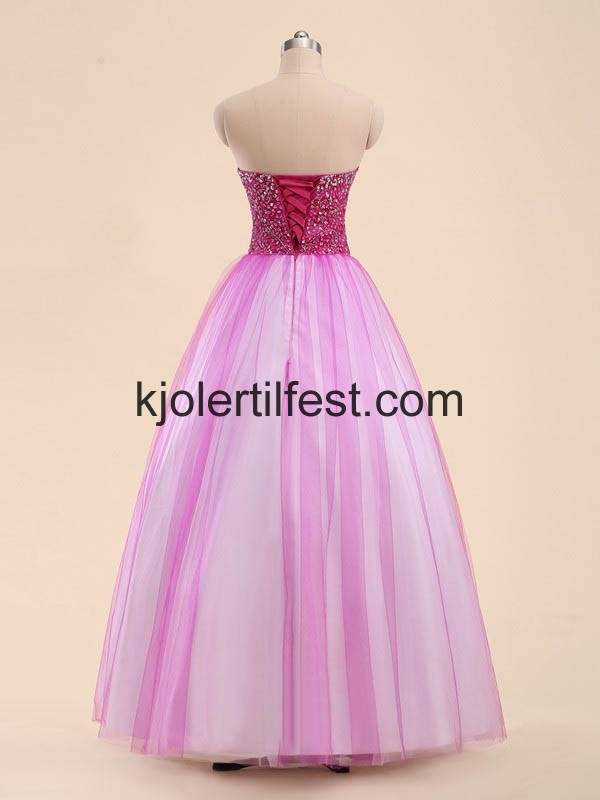 Fuksia Perler Lange Skoleball Tyll Quinceanera Kjoler