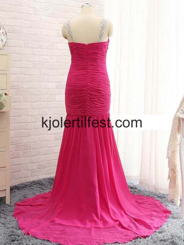 Fuksia Stropper Lange Chiffon Ballkjoler