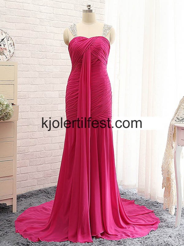 Fuksia Stropper Lange Chiffon Selskapskjoler