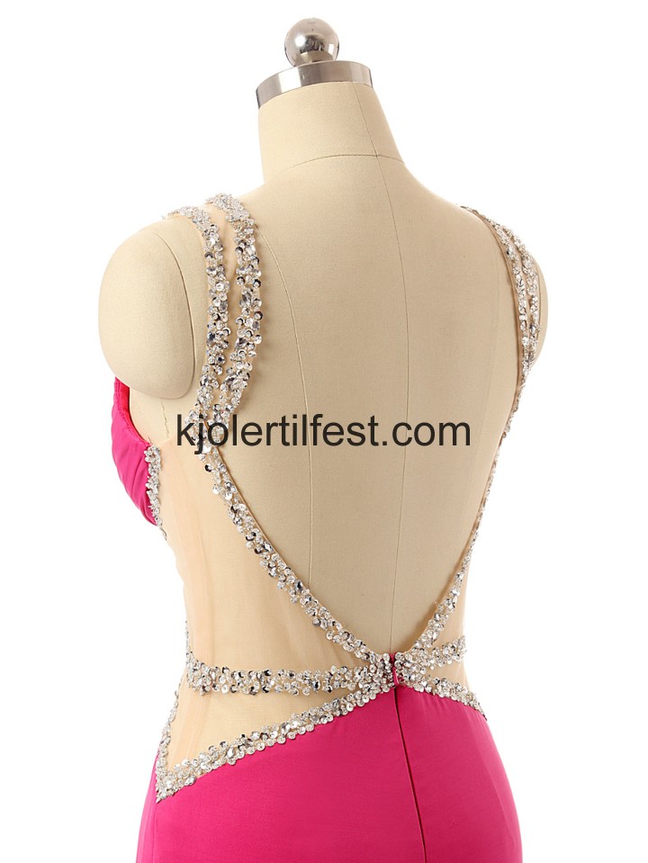 Fuksia V-hals Perler Chiffon Selskapskjoler
