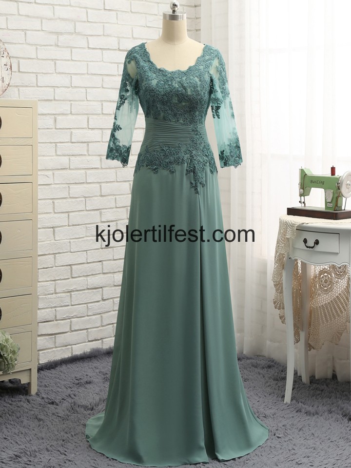 Grnn A-Linje Chiffon Blonder Kjoler Til Brudens Mor