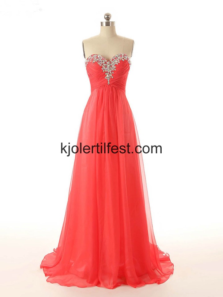 Gulvlengde Rd Chiffon Ballkjoler