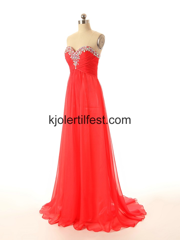 Gulvlengde Rd Chiffon Ballkjoler