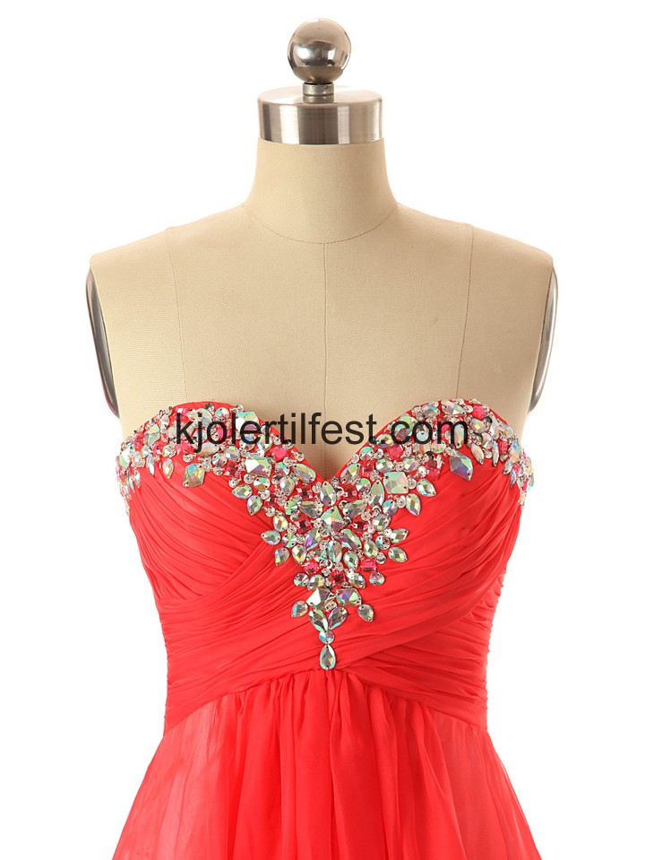 Gulvlengde Rd Chiffon Ballkjoler