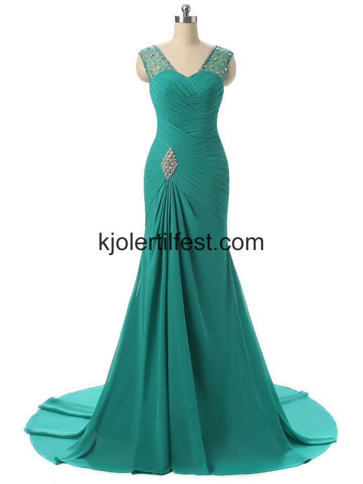 Havfrue Stropper Lange Grnn Chiffon Selskapskjoler