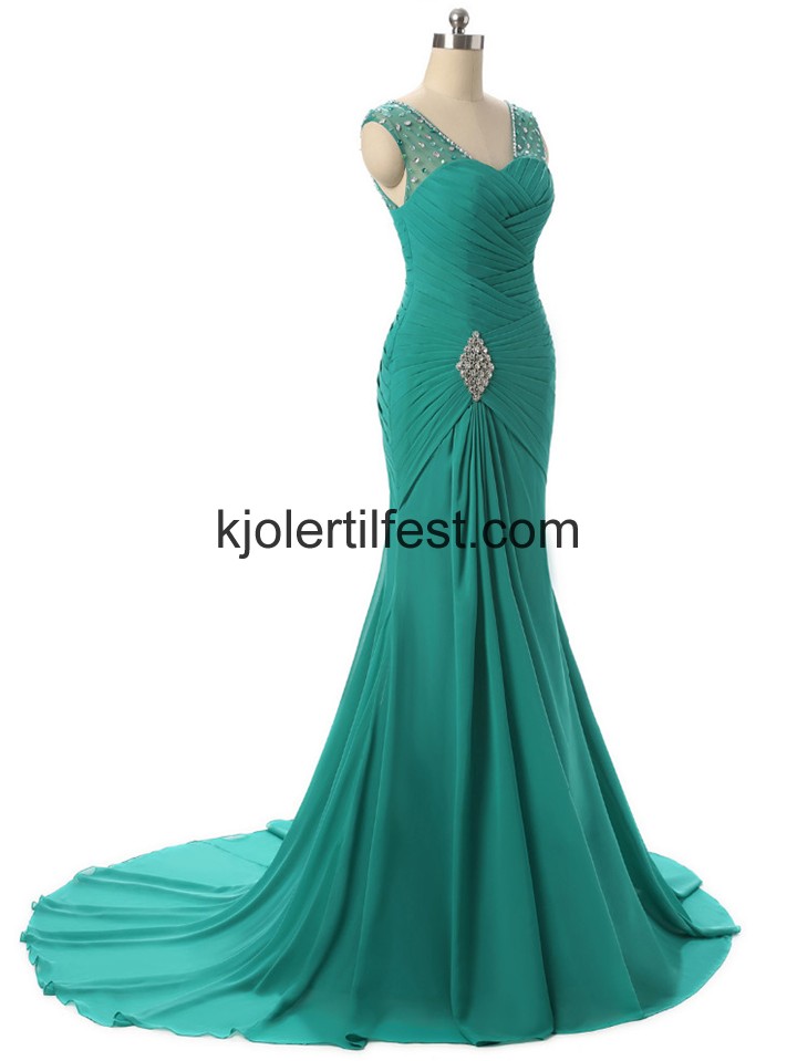 Havfrue Stropper Lange Grnn Chiffon Selskapskjoler