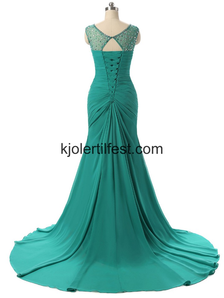 Havfrue Stropper Lange Grnn Chiffon Selskapskjoler