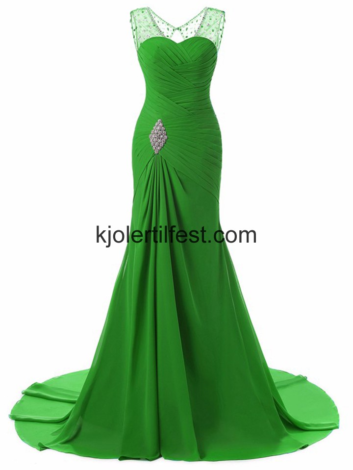 Havfrue Stropper Lange Grnn Chiffon Selskapskjoler