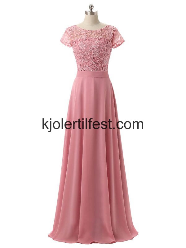 Hy-hals Kort-Ermer Chiffon Kjoler Til Brudens Mor