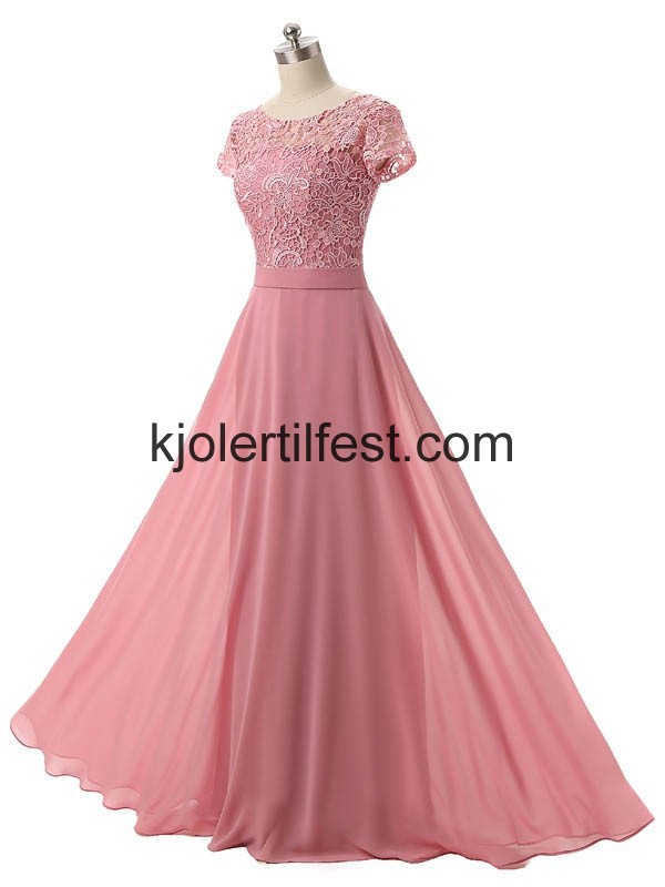 Hy-hals Kort-Ermer Chiffon Kjoler Til Brudens Mor
