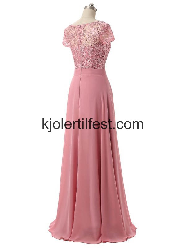 Hy-hals Kort-Ermer Chiffon Kjoler Til Brudens Mor