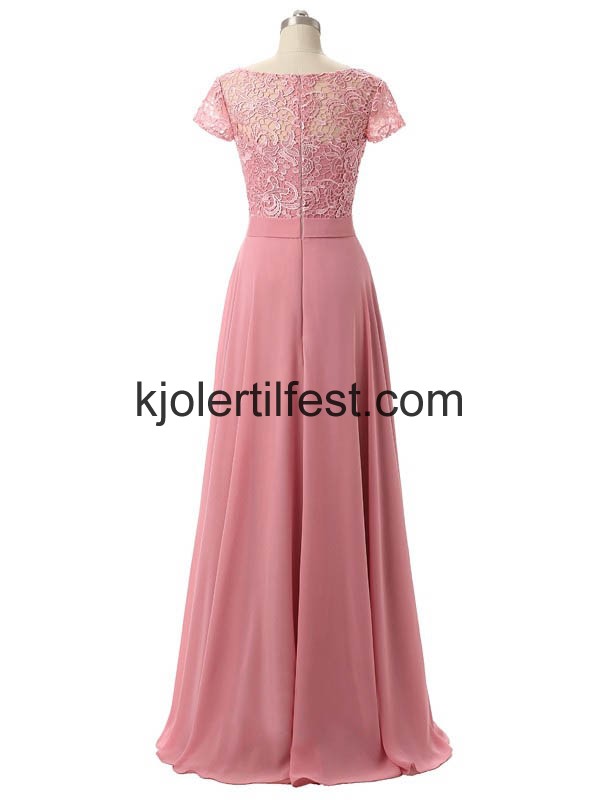 Hy-hals Kort-Ermer Chiffon Kjoler Til Brudens Mor