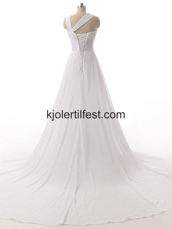 Hvit En-Skulder A-Linje Chiffon Ballkjoler