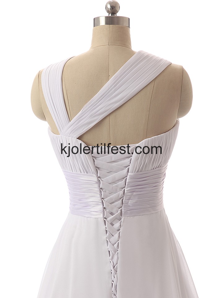 Hvit En-Skulder A-Linje Chiffon Ballkjoler