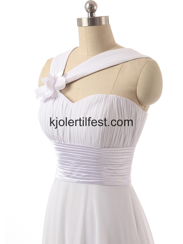 Hvit En-Skulder A-Linje Chiffon Selskapskjoler