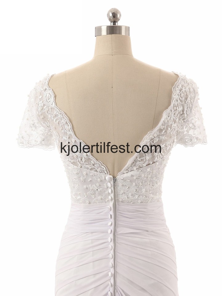 Hvit Kort-Ermer V-hals Chiffon Brudekjoler