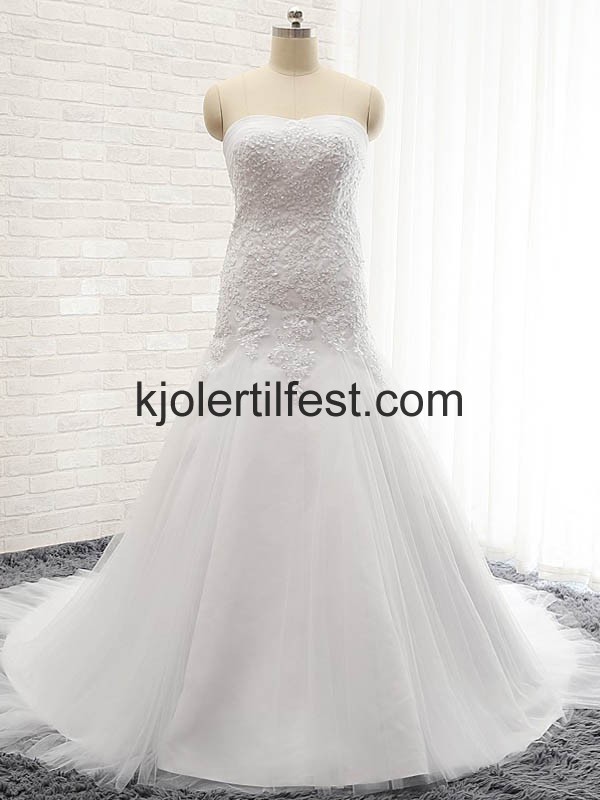 Hvit Lange Blonder Organza Brudekjoler