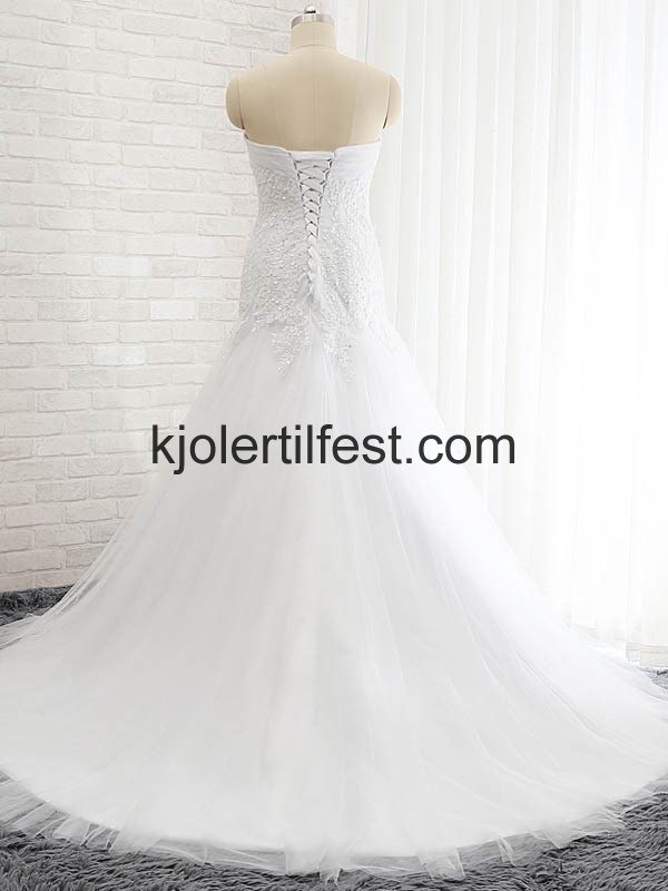 Hvit Lange Blonder Organza Brudekjoler
